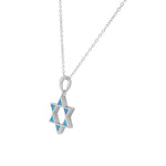 925 Sterling Silver Blue Simulated Opal Jewish Star of David Pendant Necklace