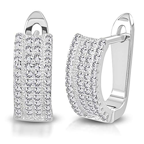 925 Sterling Silver Yellow Gold-Tone Round CZ Hoop Huggie Earrings
