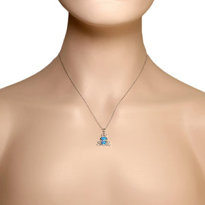 925 Sterling Silver Blue Turquoise-Tone Simulated Opal Frog Pendant Necklace
