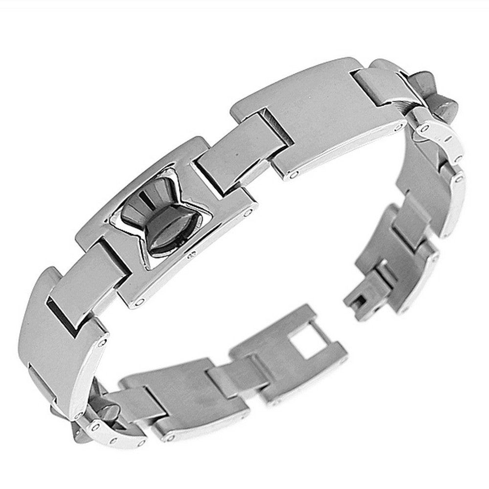 Stainless Steel Silver-Tone Link Chain Mens Bracelet