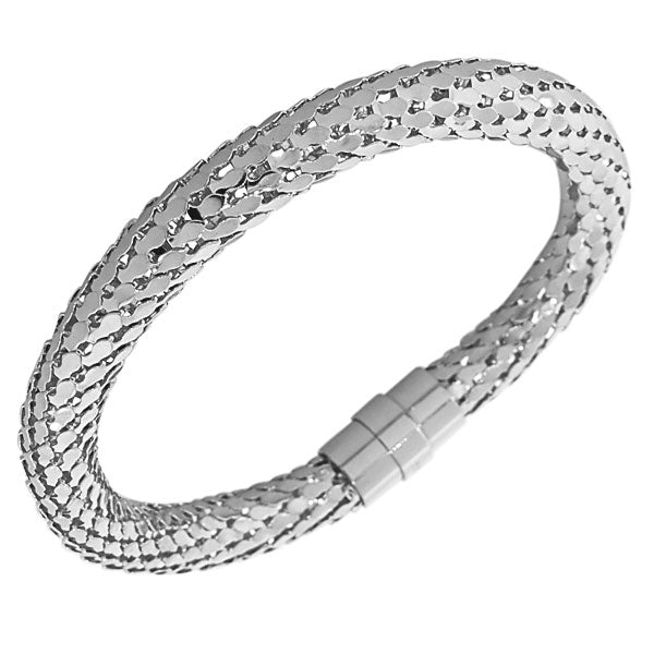 Stainless Steel Silver-Tone Tube Snakeskin Bangle Bracelet