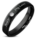 Black Your My Love Band Ring Stainless Steel Cubic Zirconia