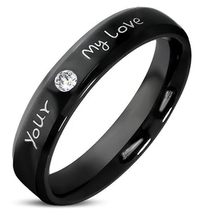 Black Your My Love Band Ring Stainless Steel Cubic Zirconia