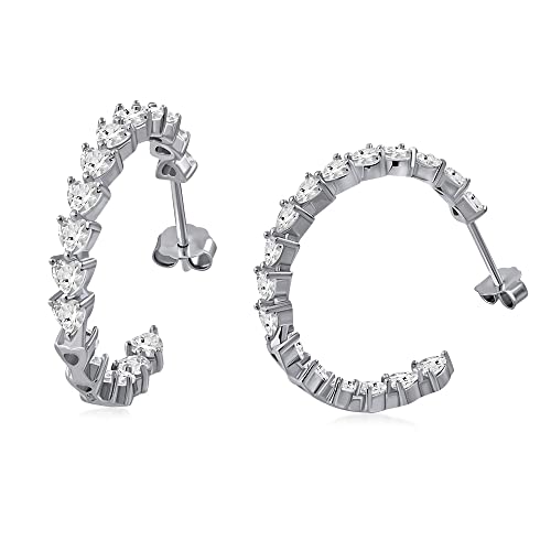 925 Sterling Silver Heart Shaped Cubic Zirconia Hoop Earrings