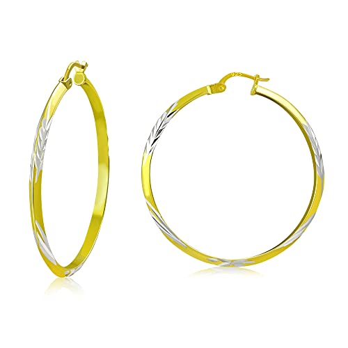 My Daily Styles - Hoop Earrings for Women - Diamond Cut Hoop Earrings - Yellow Gold Plated 925 Sterling Silver Earrings - Lever Back Closure - Flattering Textured Look - 41 mm