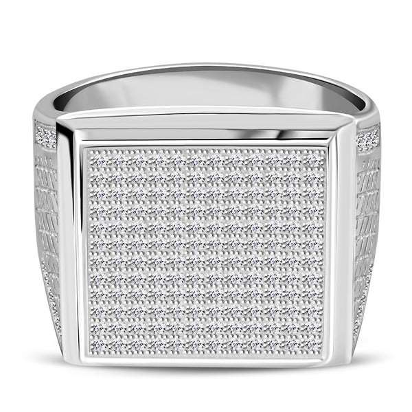 Men's 925 Sterling Silver Square Statement Ring Cubic Zirconia