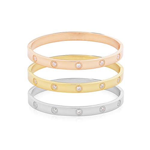My Daily Styles Stainless Steel Womens Hinged CZ Bangle Bracelet Size 7 Inches