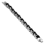 Stainless Steel Black Rubber Silver-Tone Bike Link Chain Mens Bracelet