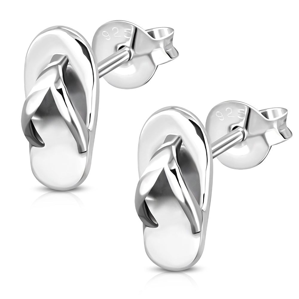 Womens Girls Small 925 Sterling Silver Flip Flop Stud Earrings