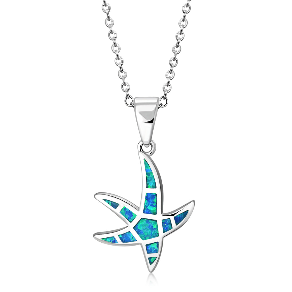 My Daily Styles - Summer Beach Love Necklace 925 Sterling Silver Starfish Pendant Opal Stone