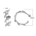 925 Sterling Silver Round Semi-Hoop 1" (Inch) Earrings Leaf Design