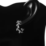 925 Sterling Silver Round Semi-Hoop 1" (Inch) Earrings Leaf Design