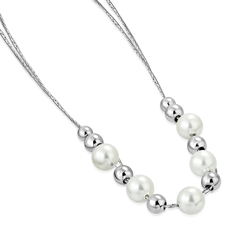 Women's Simulated Pearl 925 Sterling Silver Necklace