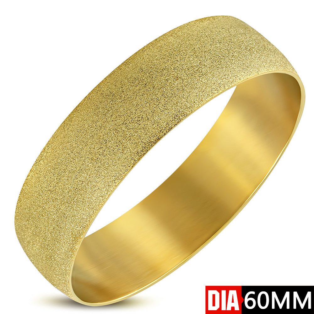 Stainless Steel Yellow Gold-Tone Glitter Classic Round Wide Bangle Bracelet