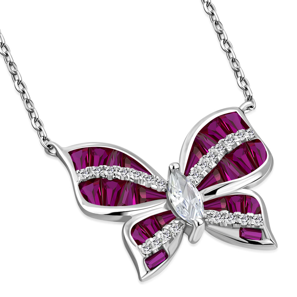 Butterfly Necklace Pendant 925 Sterling Silver Cubic Zirconia