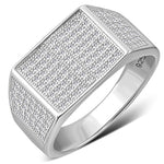 Men's 925 Sterling Silver Rectangular Geometric Statement Ring Cubic Zirconia