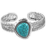 Fashion Alloy Silver-Tone Simulated Turquoise Adjustable Cuff Bracelet