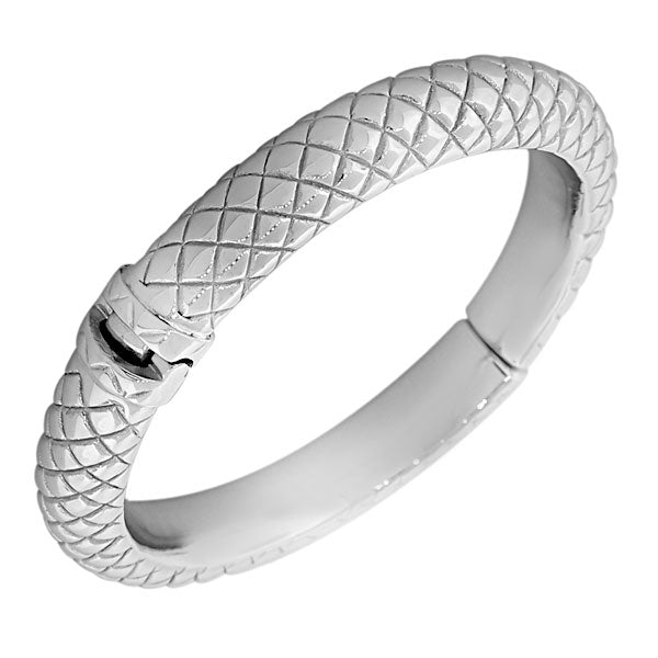 925 Sterling Silver Feather Light Filigree Womens Round Bangle Bracelet with Hinged Clasp