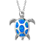 Blue Sea Turtle Necklace Pendant 925 Sterling Silver Simulated Opal