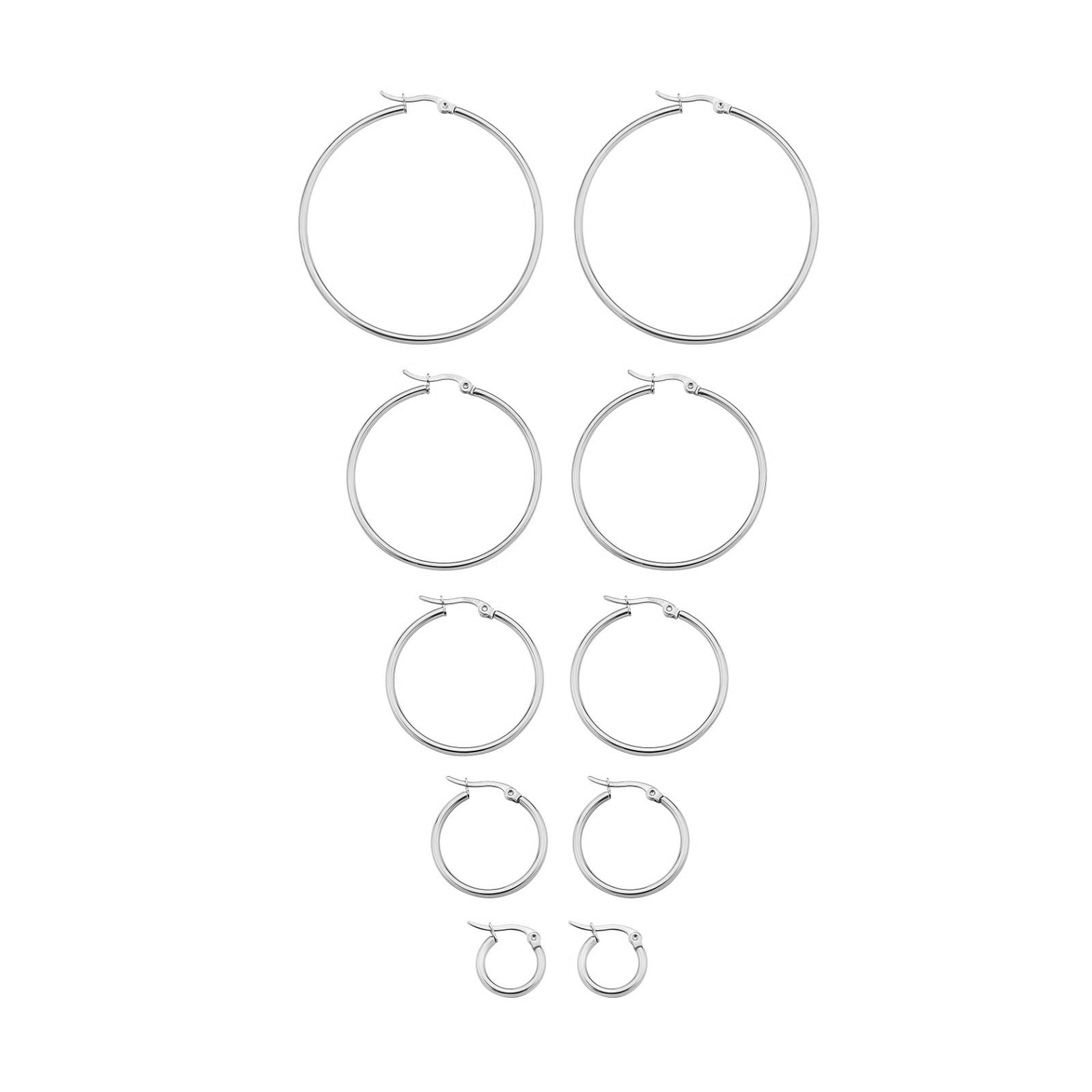 My Daily Styles Set of 5 Pairs Hoop Huggie Stainless Steel Women's Earrings 10mm, 20mm, 30mm, 40mm and 50mm