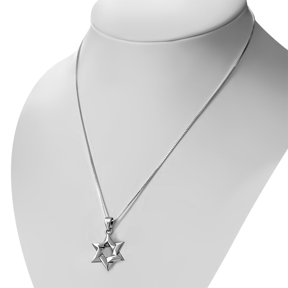 925 Sterling Silver CZ Jewish Star of David Pendant Necklace, 20"