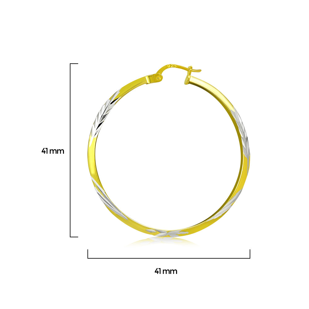 My Daily Styles - Hoop Earrings for Women - Diamond Cut Hoop Earrings - Yellow Gold Plated 925 Sterling Silver Earrings - Lever Back Closure - Flattering Textured Look - 41 mm