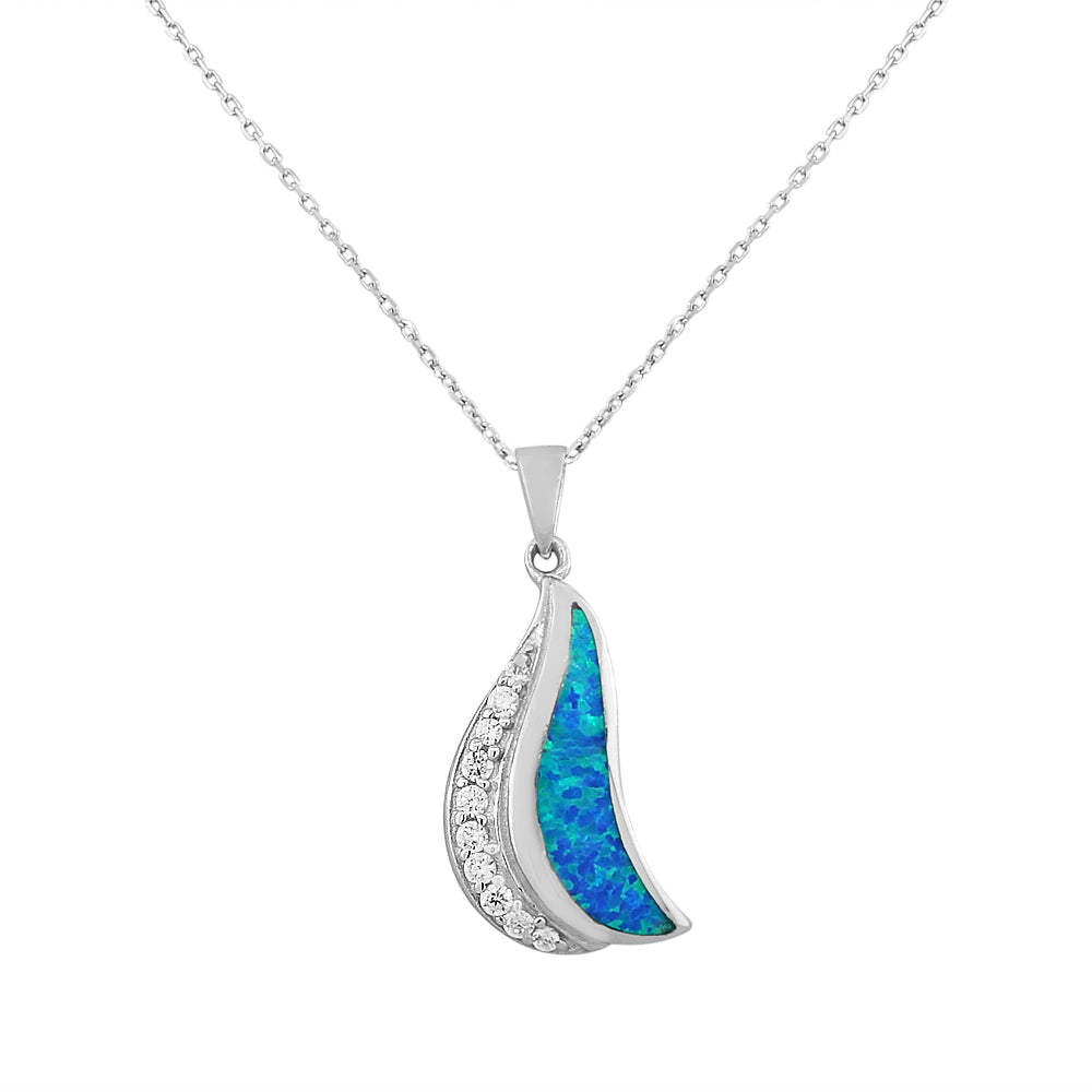 Sterling Silver Womens Blue Turquoise CZ Simulated Opal Sail Pendant Necklace