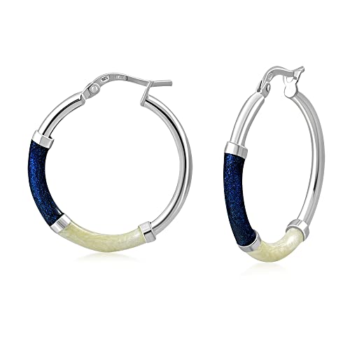 Blue White 925 Sterling Silver Hoop Earrings