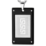 Stainless Steel Black Silver-Tone Greek Key Dog Tag Pendant Necklace, 22"