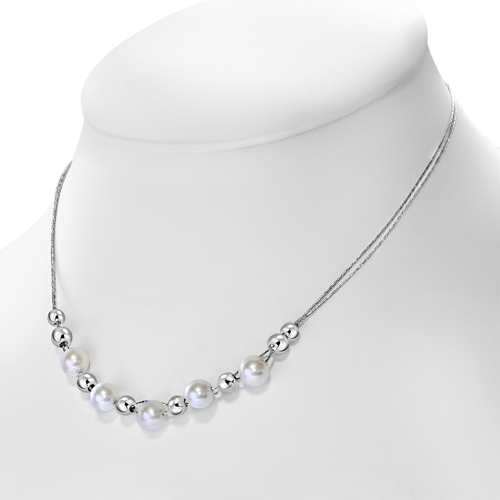 Women's Simulated Pearl 925 Sterling Silver Necklace