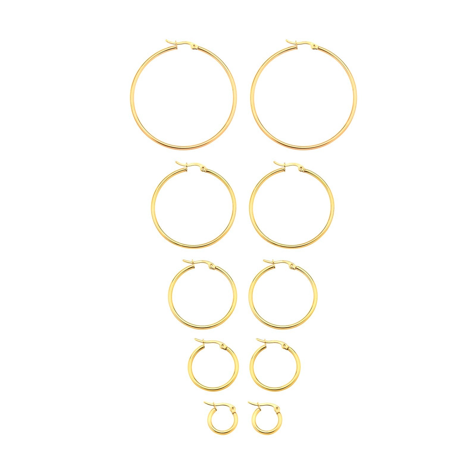 My Daily Styles Set of 5 Pairs Hoop Huggie Stainless Steel Women's Earrings 10mm, 20mm, 30mm, 40mm and 50mm