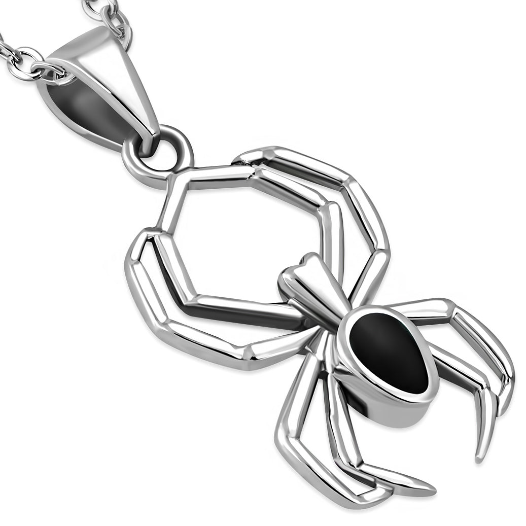 Onyx Spider Necklace Pendant Sterling Silver