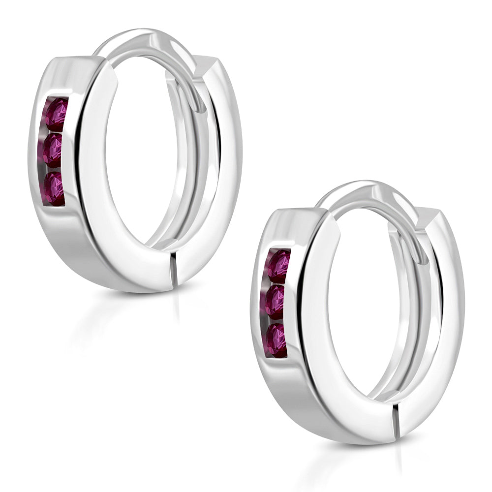 Hoop Huggie Earrings Girls Silver Plated Brass Cubic Zirconia