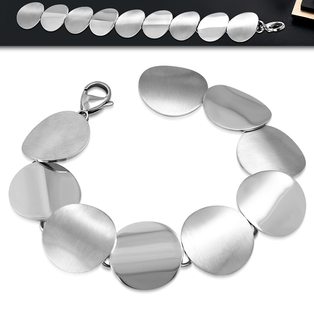 Stainless Steel Silver-Tone Circle Disc Womens Link Bracelet, 7"