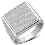 Men's 925 Sterling Silver Square Statement Ring Cubic Zirconia