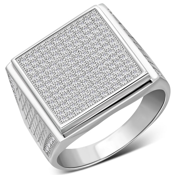 Men's 925 Sterling Silver Square Statement Ring Cubic Zirconia
