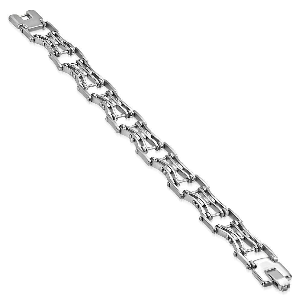 Stainless Steel Silver-Tone Mens Link Fashion Bracelet