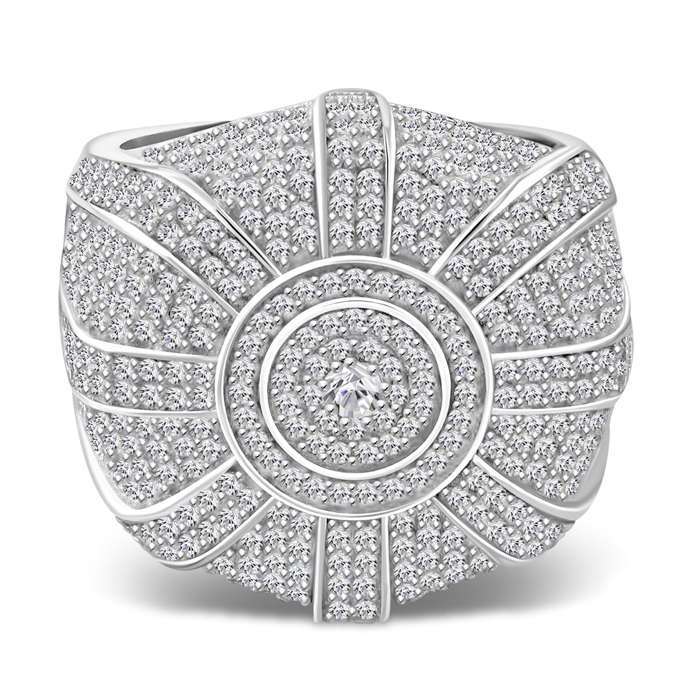 Men's 925 Sterling Silver Round Statement Ring Cubic Zirconia