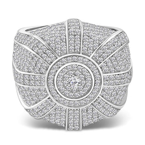 Men's 925 Sterling Silver Round Statement Ring Cubic Zirconia