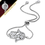 Stainless Steel Silver-Tone Clear CZ Hamsa Adjustable Chain Bracelet, 9"