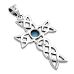 Women's Synthetic Opal Cross Celtic Knot Silver Pendant Necklace