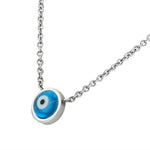 Stainless Steel Blue Silver-Tone Hamsa Evil Eye Link Chain Pendant Necklace