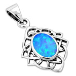 My Daily Styles Simulated Blue Opal Celtic Knot 925 Sterling Silver Pendant Necklace, 18"