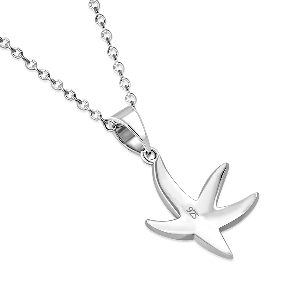 My Daily Styles - Summer Beach Love Necklace 925 Sterling Silver Starfish Pendant Opal Stone