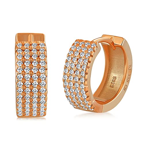 925 Sterling Silver Huggie Hoop Earrings Cubic Zirconia