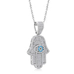 925 Sterling Silver Evil Eye Protection Hamsa Pendant Necklace Cubic Zirconia
