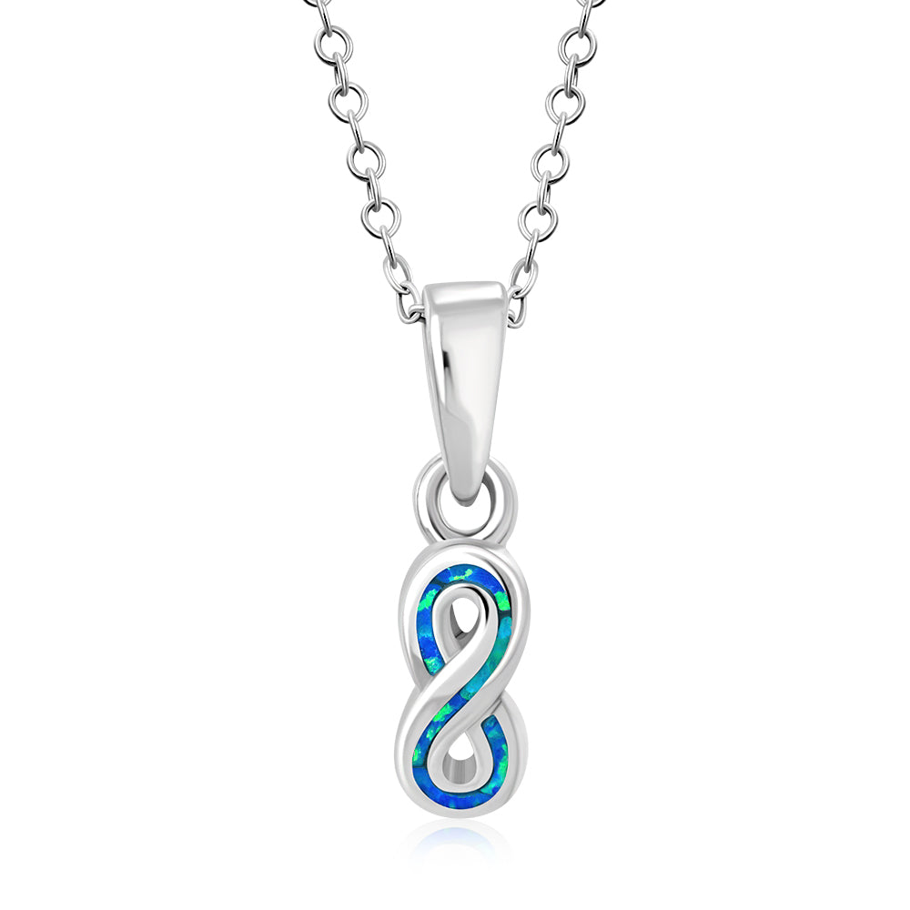 Blue Simulated Opal 925 Sterling Silver Infinity Pendant Necklace