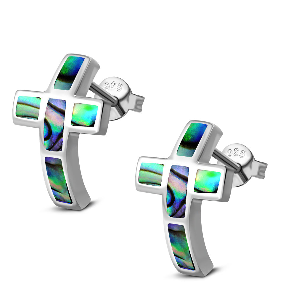 Womens Cross Stud Earrings 925 Sterling Silver