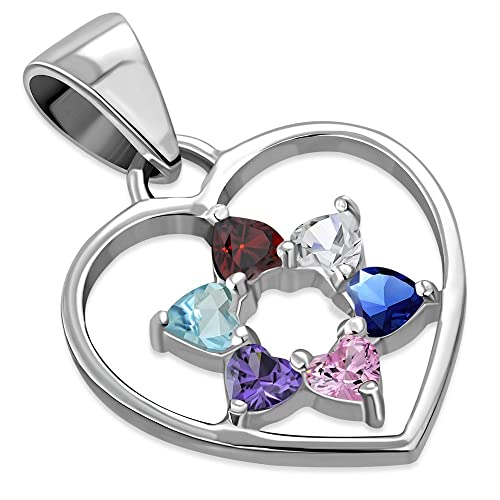 925 Sterling Silver Heart Star of David Pendant Necklace Cubic Zirconia