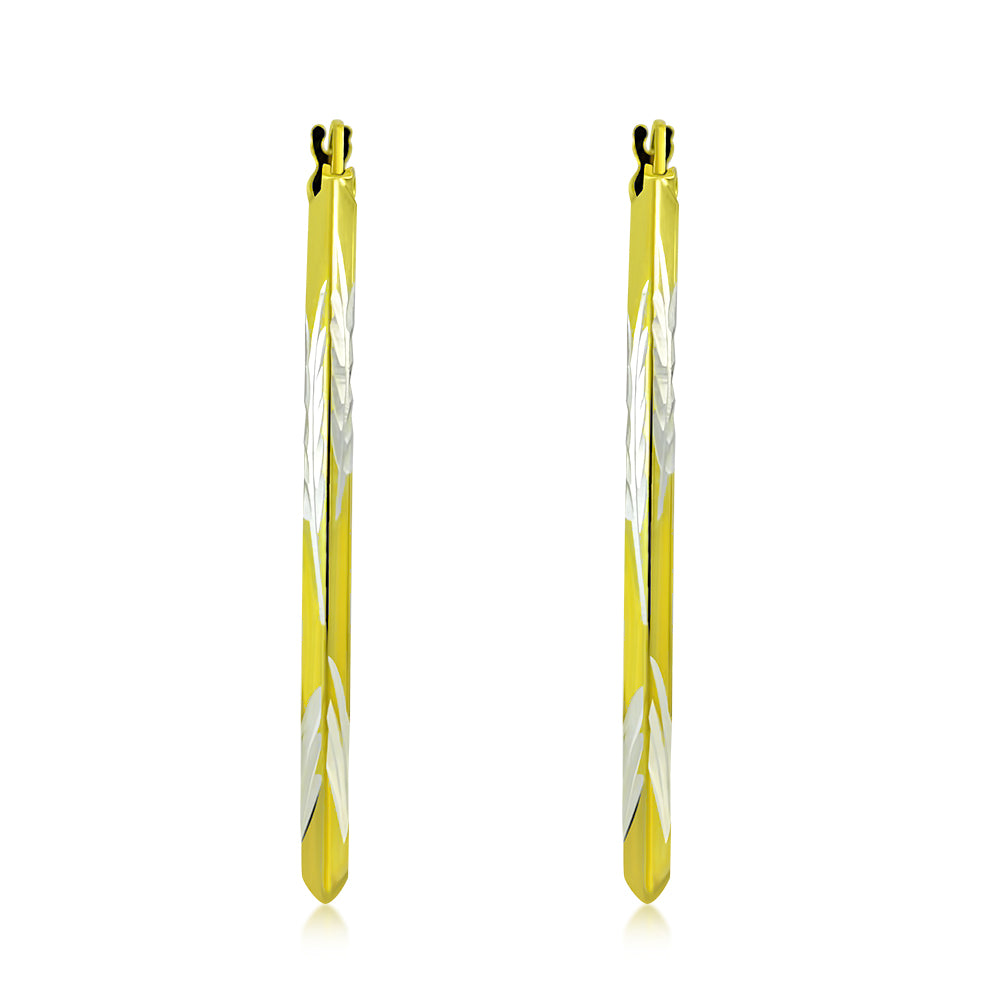 My Daily Styles - Hoop Earrings for Women - Diamond Cut Hoop Earrings - Yellow Gold Plated 925 Sterling Silver Earrings - Lever Back Closure - Flattering Textured Look - 41 mm